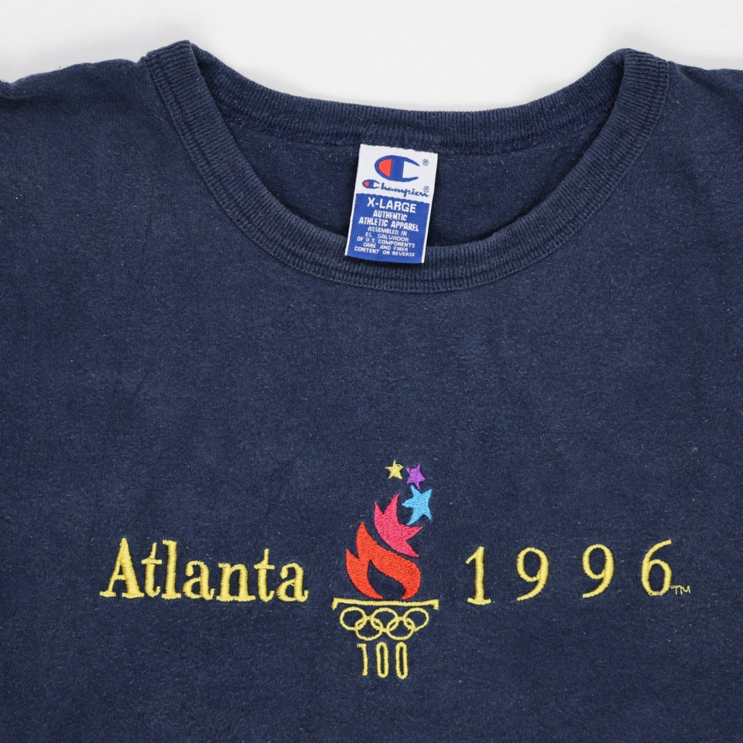 Champion Vintage Atlanta 1996 Olympics T-Shirt Navy X-Large Cotton Unisex Retro Crew Neck