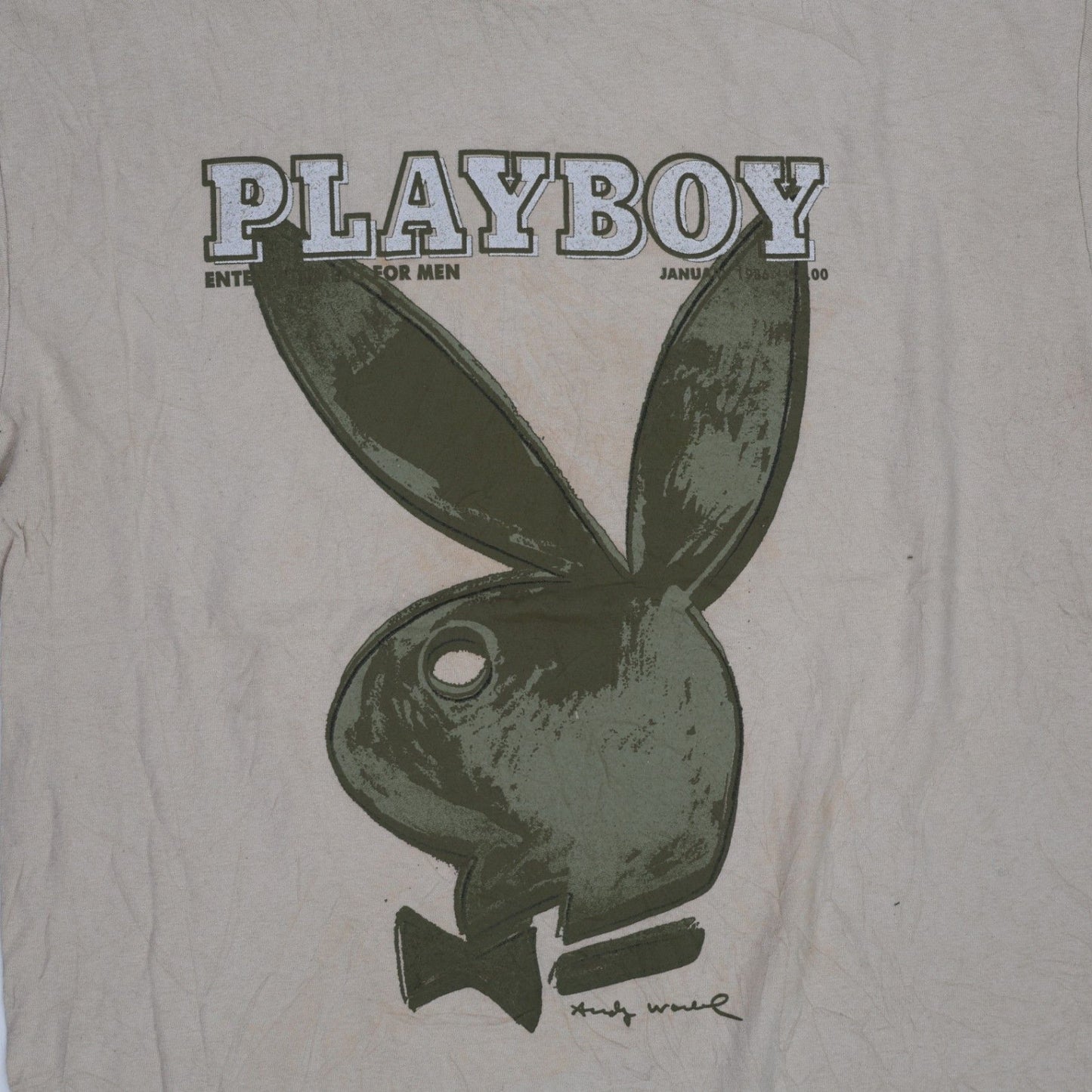 Playboy Vintage Graphic T-Shirt Beige Large 100% Cotton Crew Neck