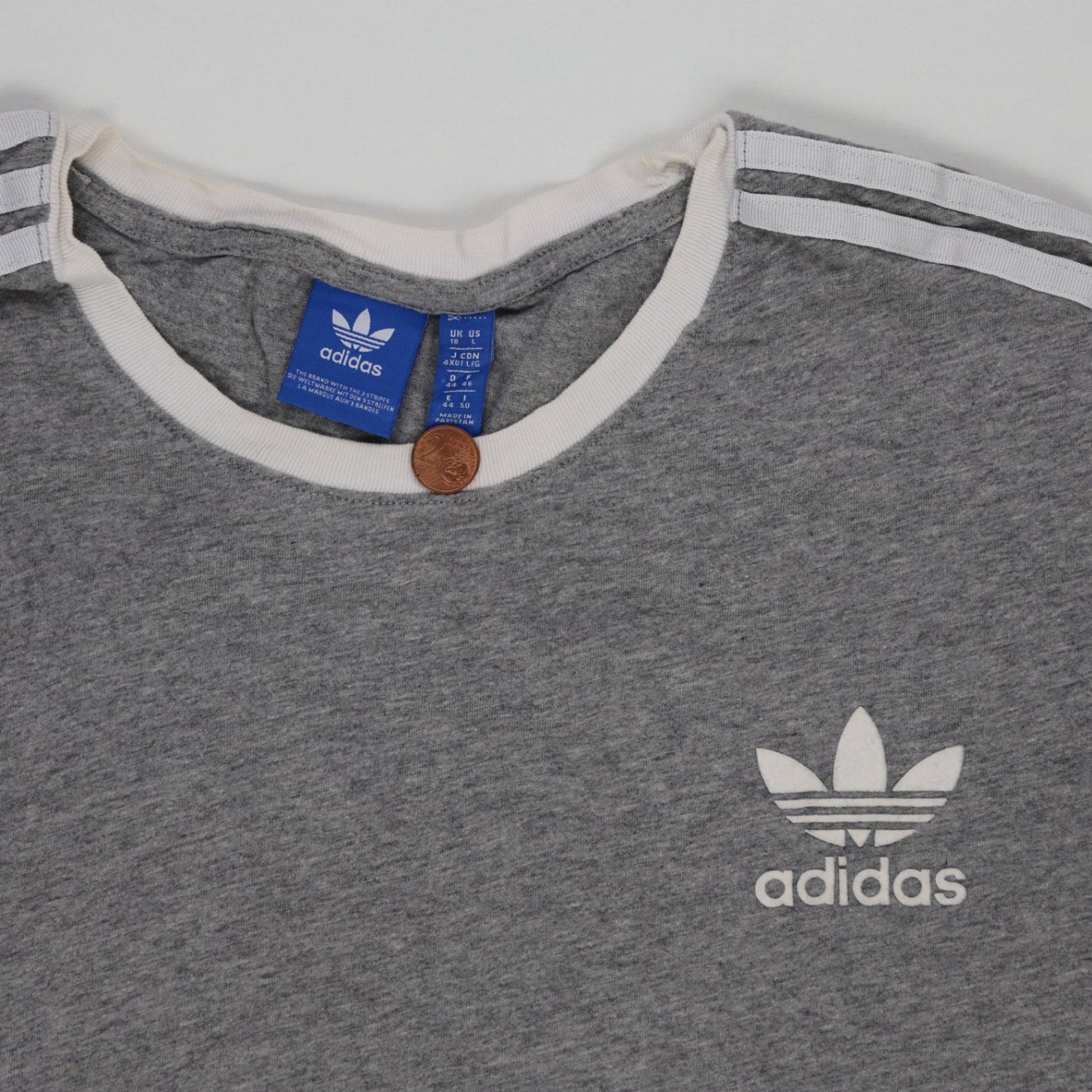 adidas Grey Trefoil Logo T-Shirt Unisex UK 12 Medium Cotton Blend Casual Crew Neck