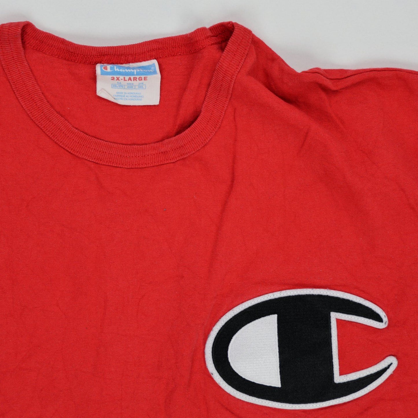 Champion Vintage Red Cotton Logo T-shirt Size 2XL Mens Crew Neck