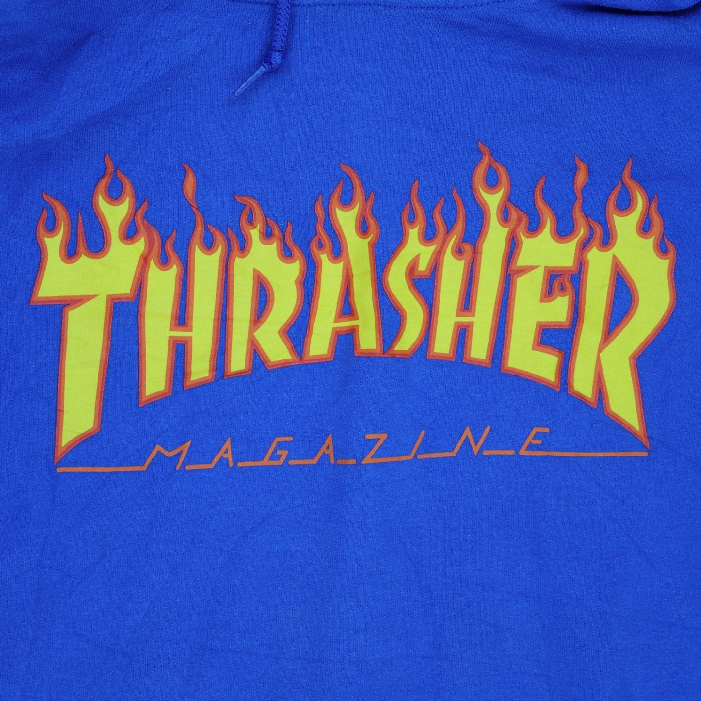Thrasher Blue Flame Logo Pullover Hoodie for Men Large Cotton Blend