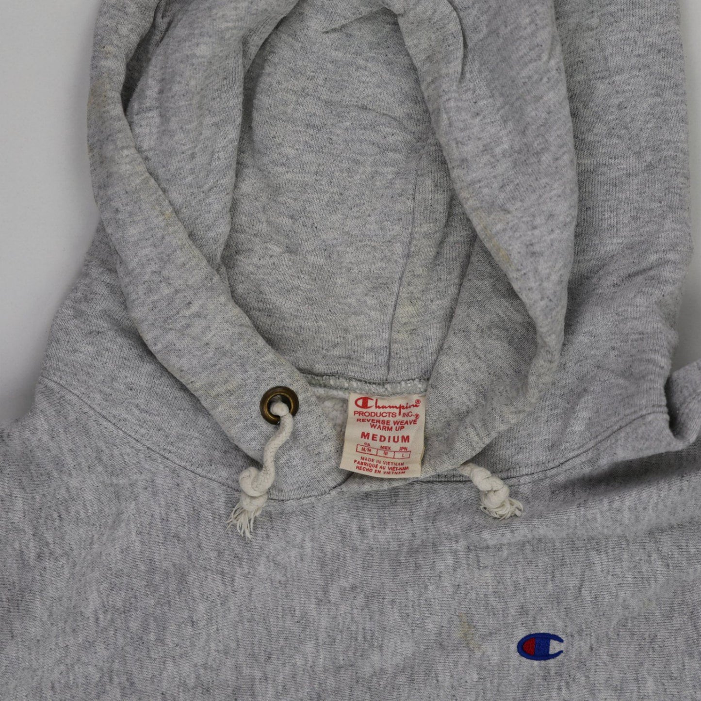 Champion Vintage Reverse Weave Grey Pullover Hoodie Medium Cotton Blend