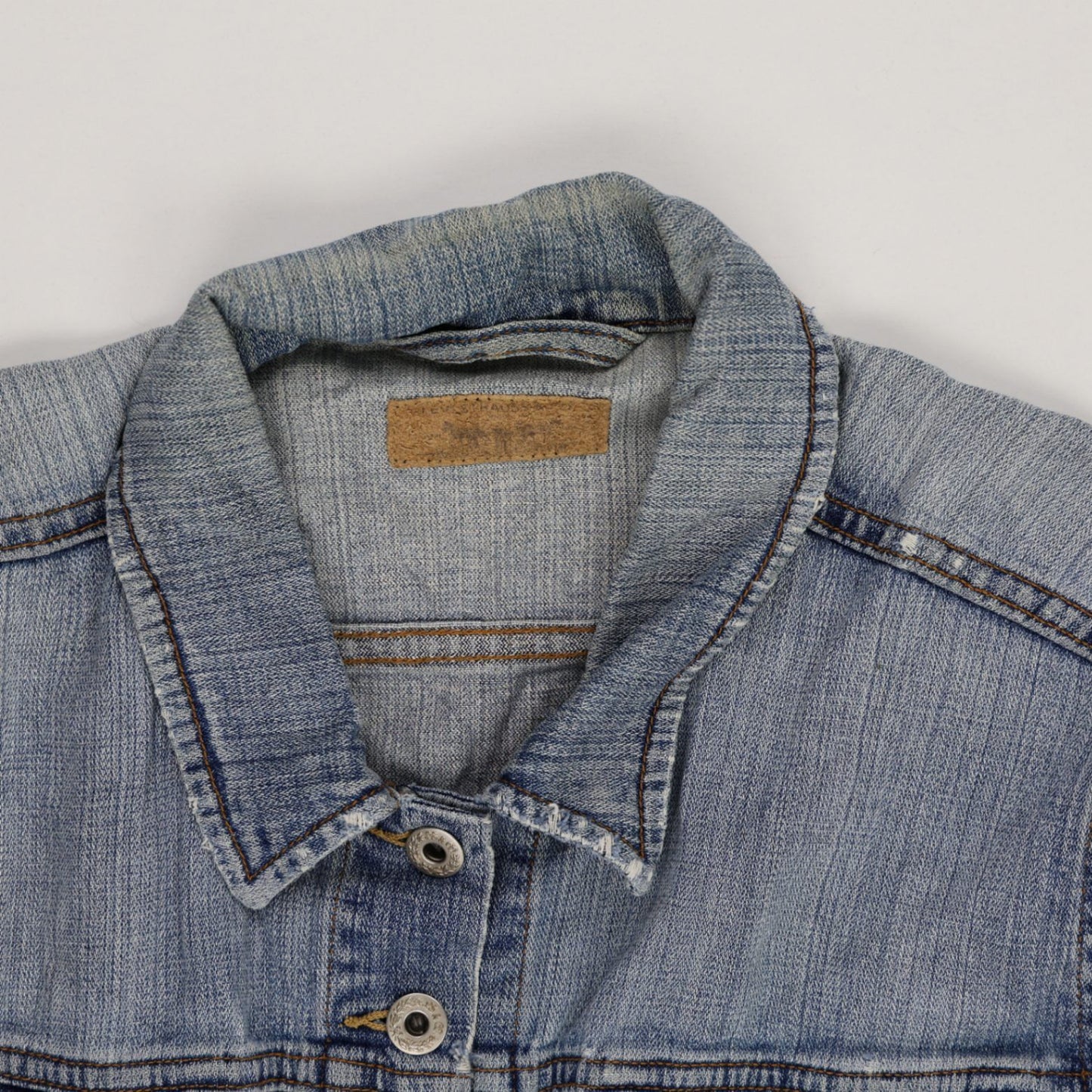 Vintage Blue Washed Denim Jacket for Women Cotton Collared Style