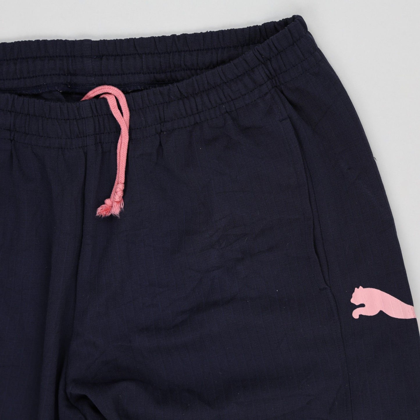 PUMA Navy Blue Track Pants Extra Large Polyester Blend with Pink Logos