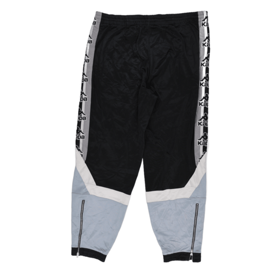 Kappa Vintage Black Grey Logo Tape Track Pants Size L Polyester