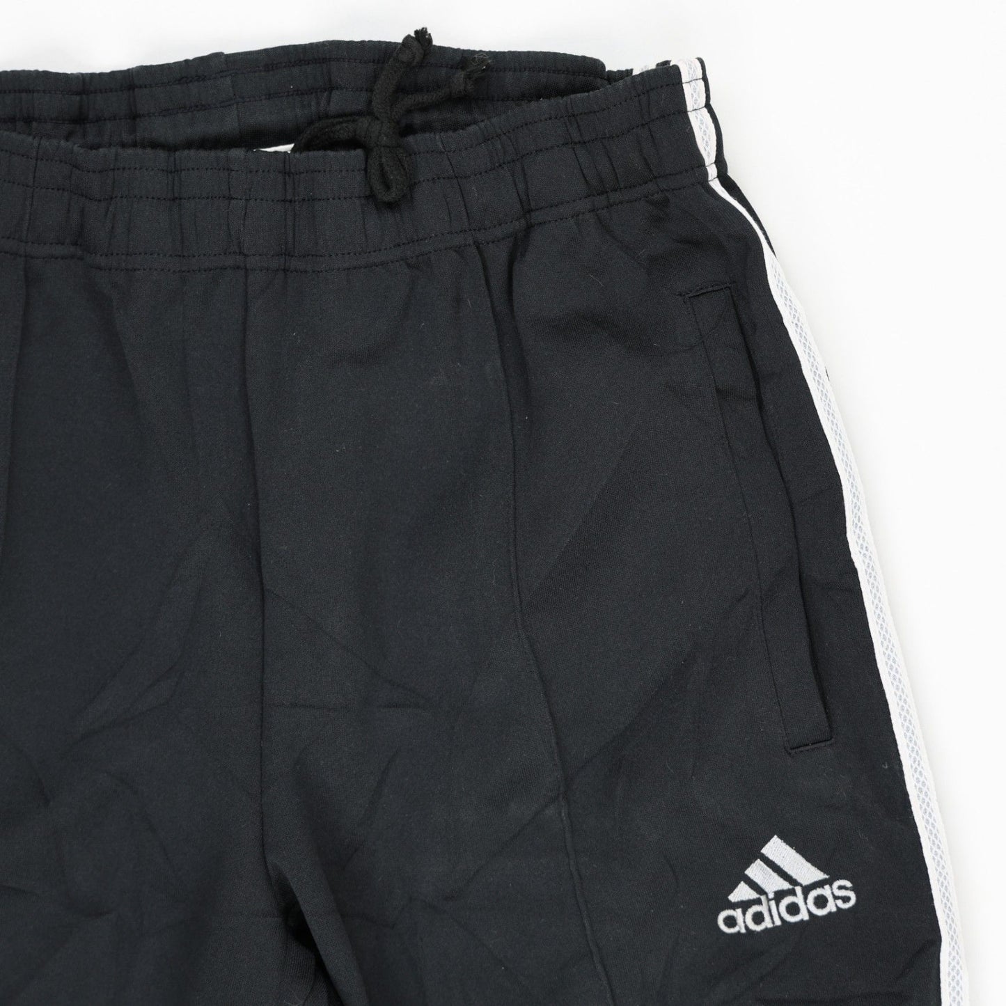 adidas Black Track Trousers Boys Size 8 Vintage Polyester 54 cm Inseam 28 cm Waist