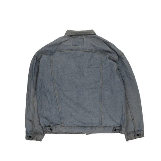 Vintage Light Blue Denim Jacket Men Large 100% Cotton Collared