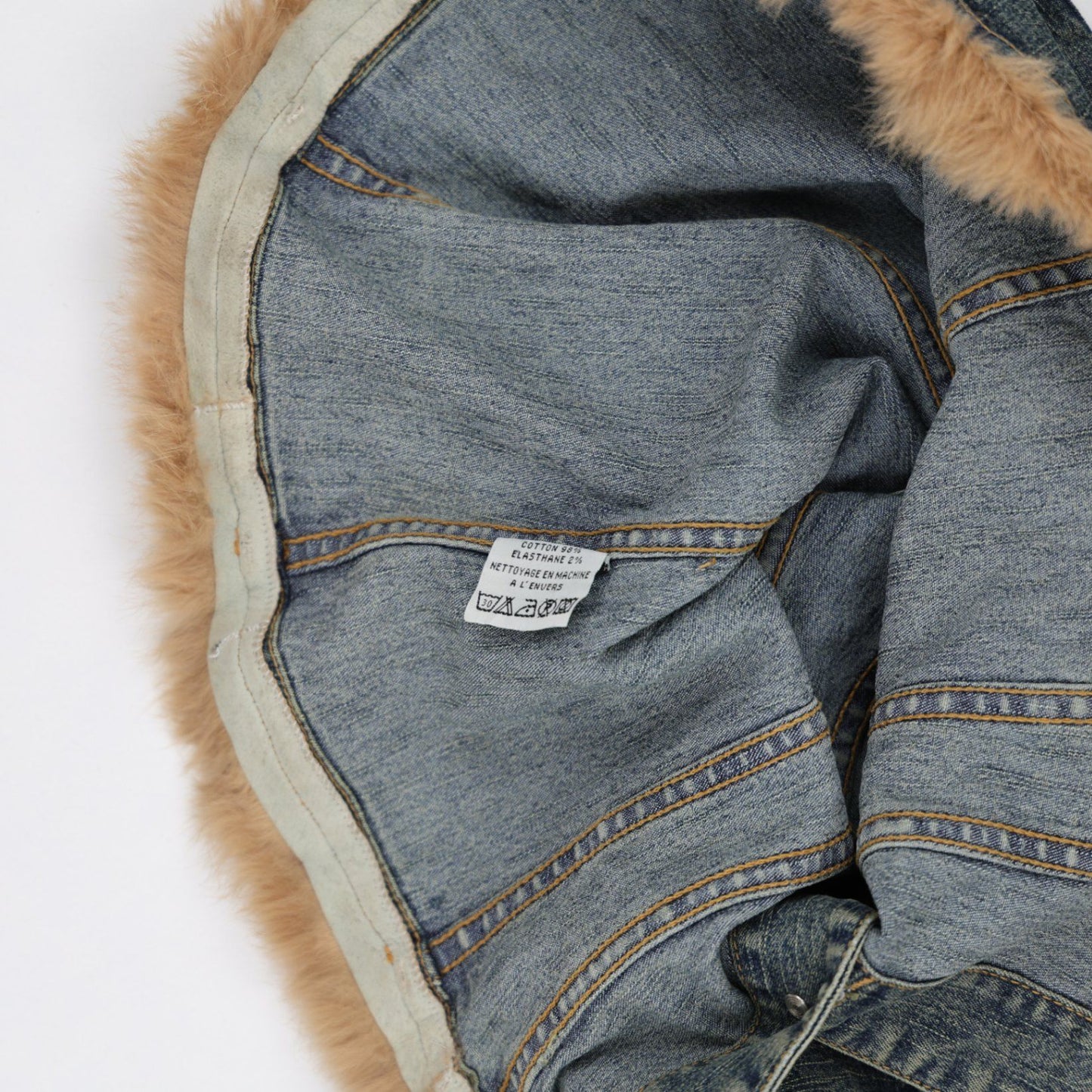 Jet-7 Paris Women's Vintage Blue Denim Jacket Size 36 UK 8 98 Cotton 2 Elastane Faux Fur Trim Collared