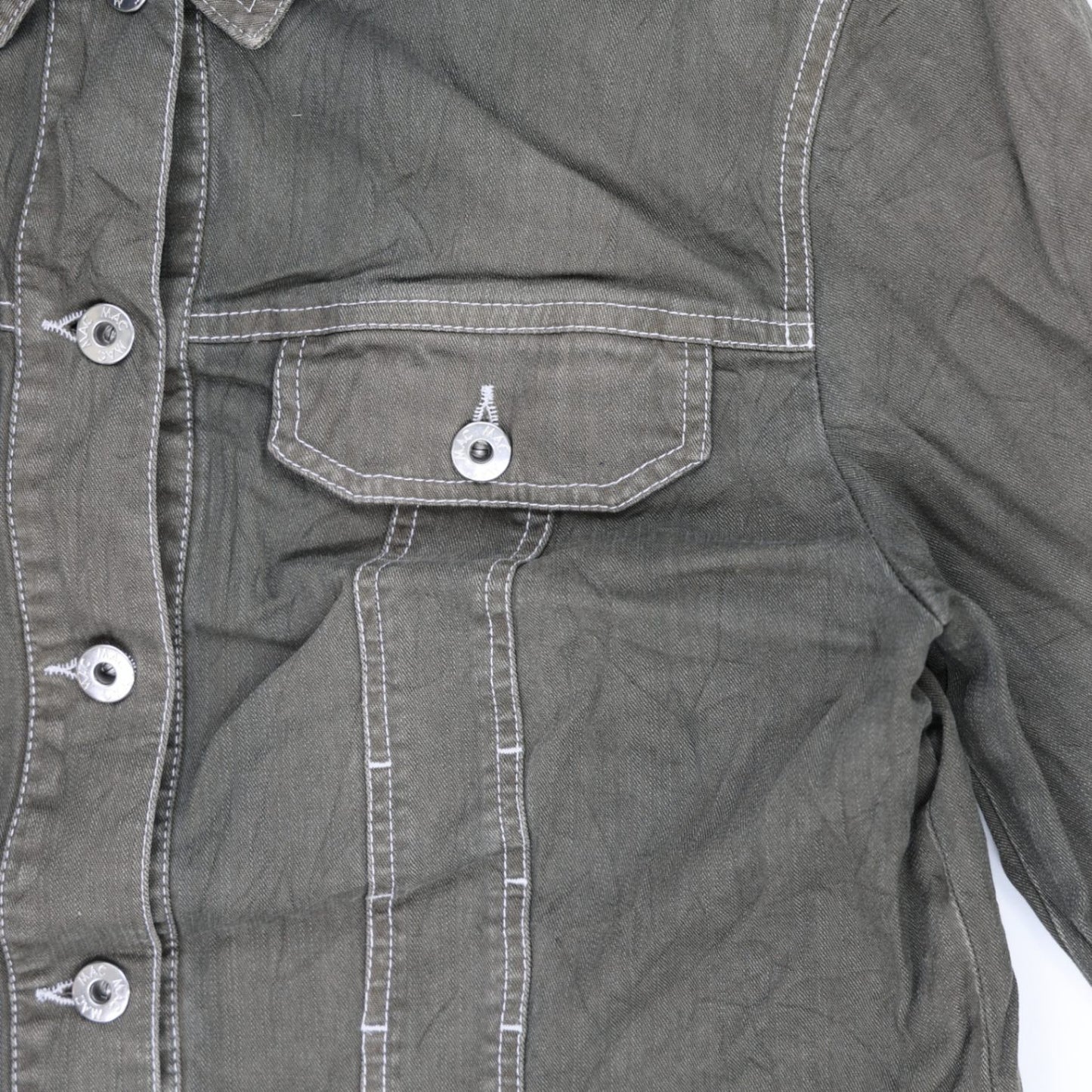 MAC Olive Green Vintage Denim Jacket Size M Cotton Blend Collared