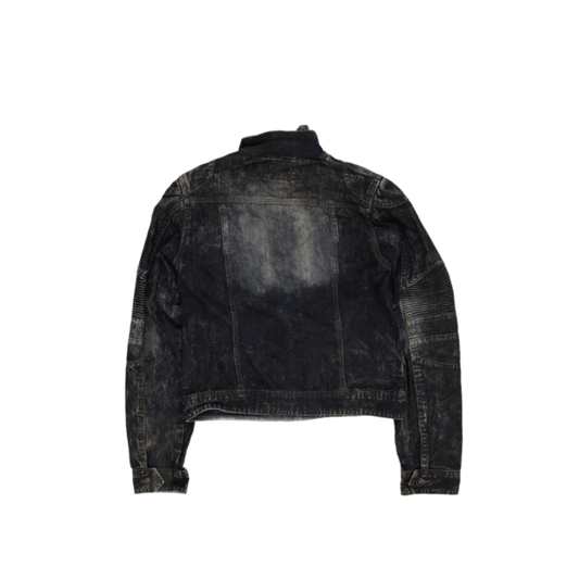 Ecko Unltd Distressed Blue Denim Biker Jacket Medium Cotton