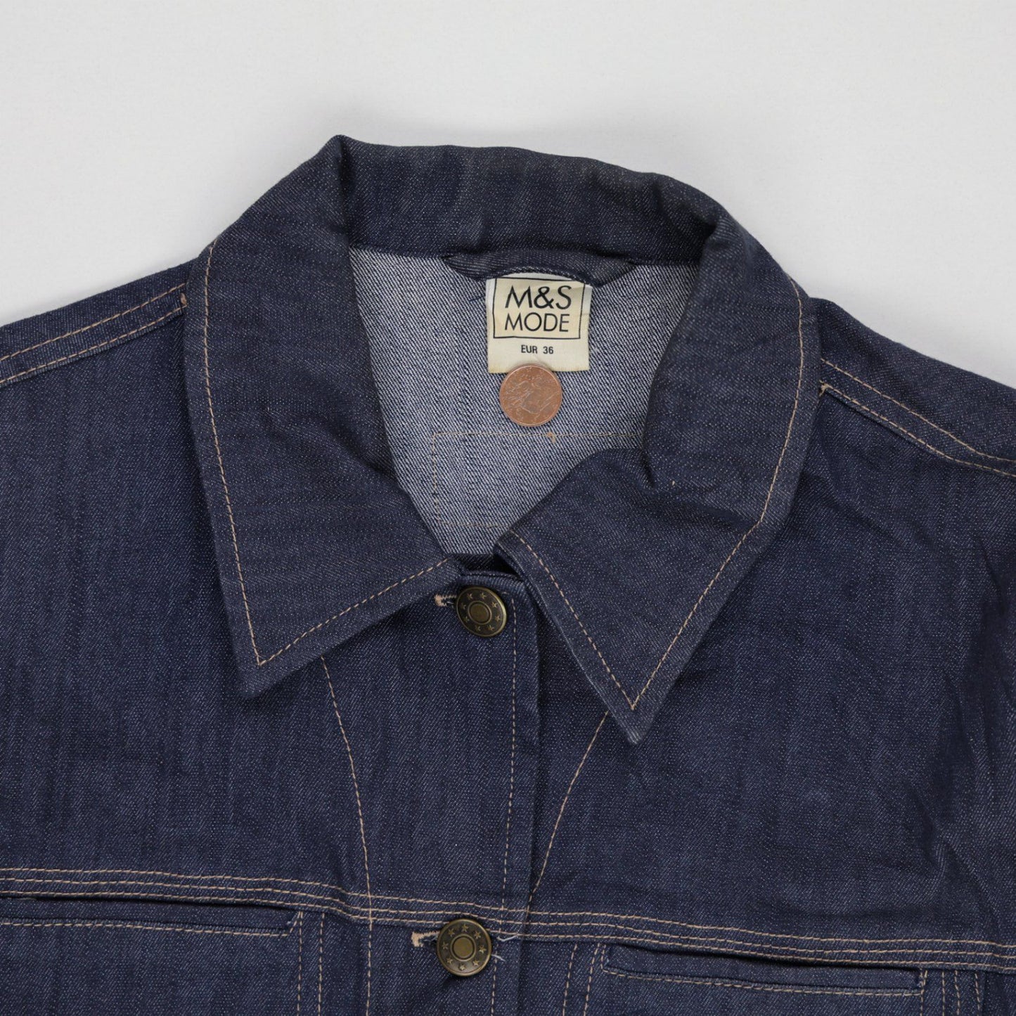 M&S Mode Womens Denim Jacket Indigo Blue EUR 36 Cotton Collared