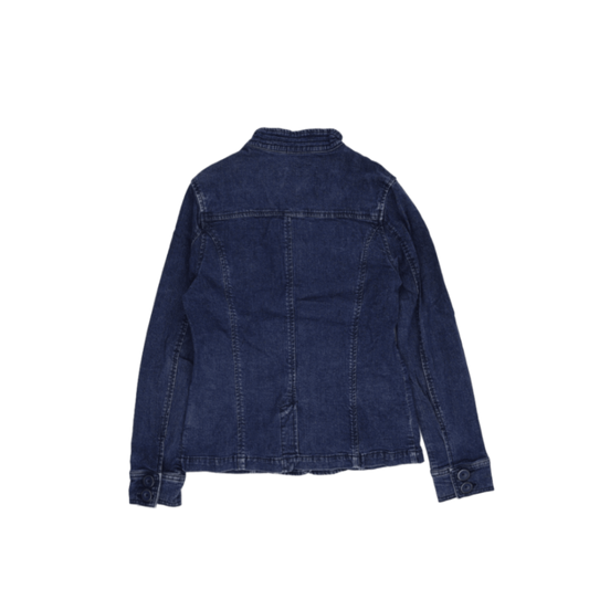 Lady Hathaway Denim Utility Jacket Blue Small Cotton Long Sleeve Military Collar Vintage