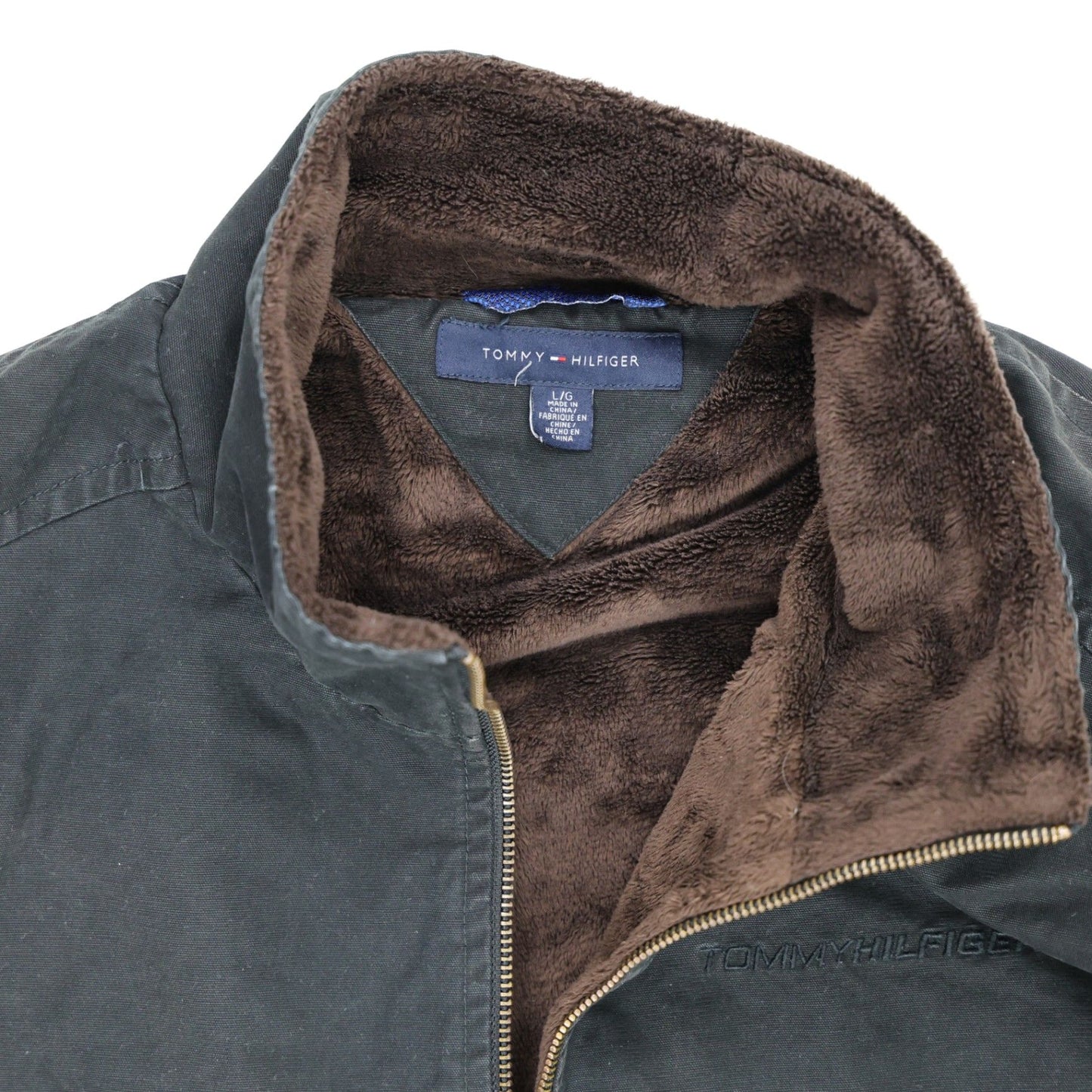 Tommy Hilfiger Black Zip Jacket for Men Size L Cotton Polyester Faux Fur