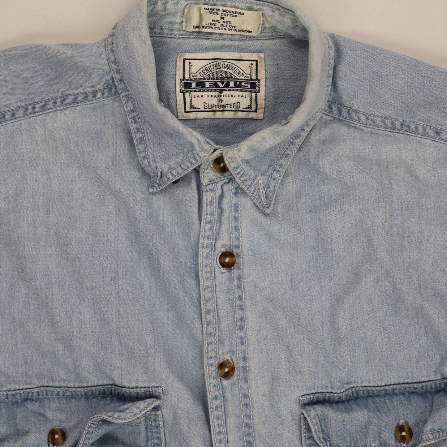Levi's Vintage Light Blue Denim Shirt Men's Size L Cotton Collared