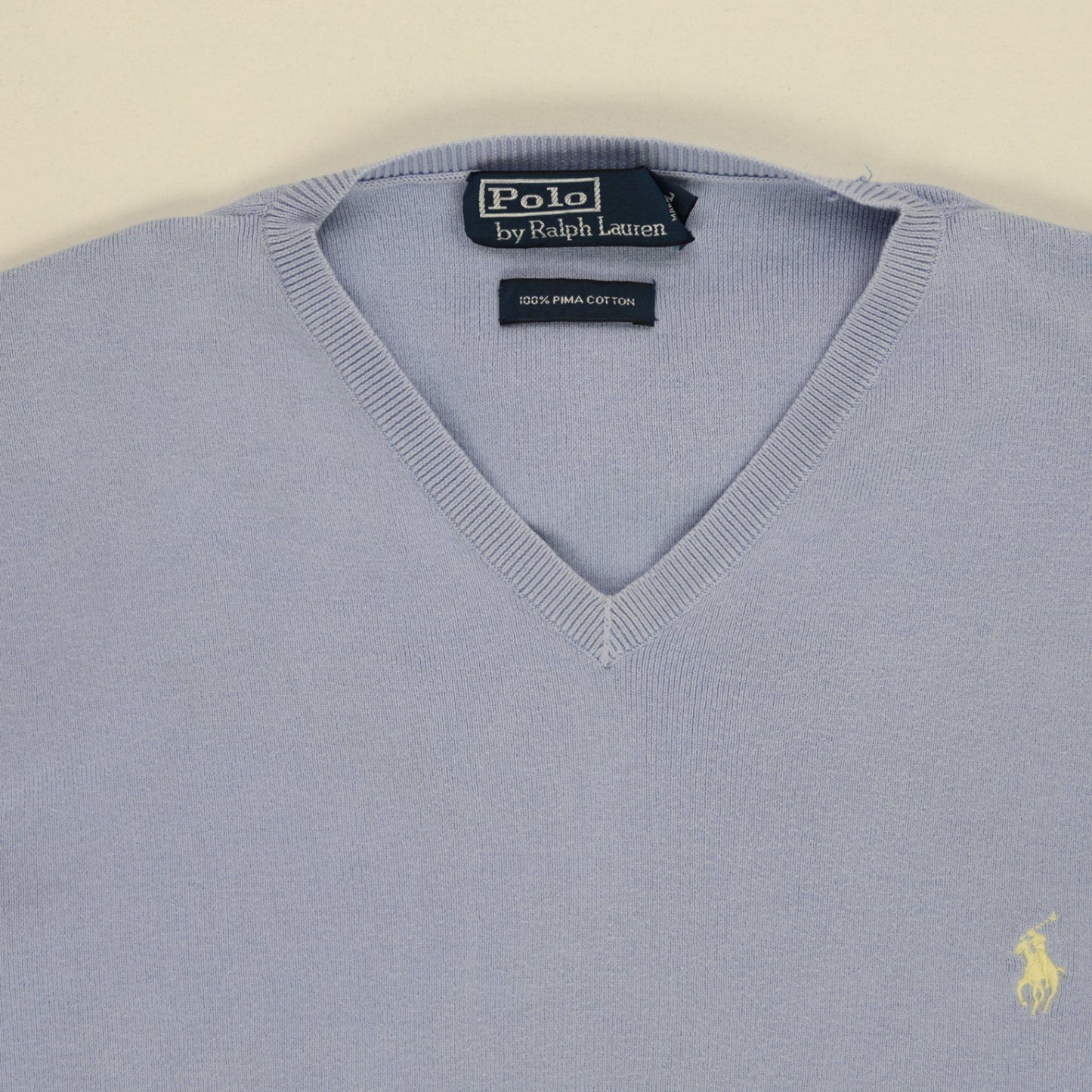Ralph Lauren V-Neck Jumper Light Blue Large 100 Percent Pima Cotton