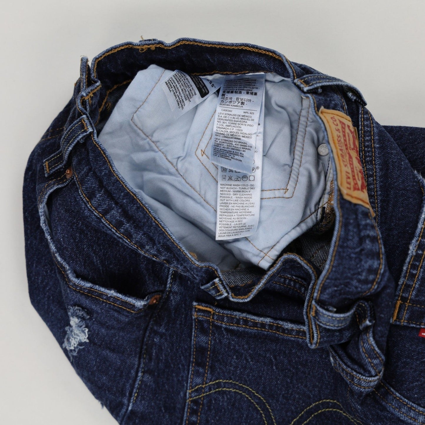 Levi's 501 Distressed Straight Leg Dark Blue Jeans Size 10 Cotton