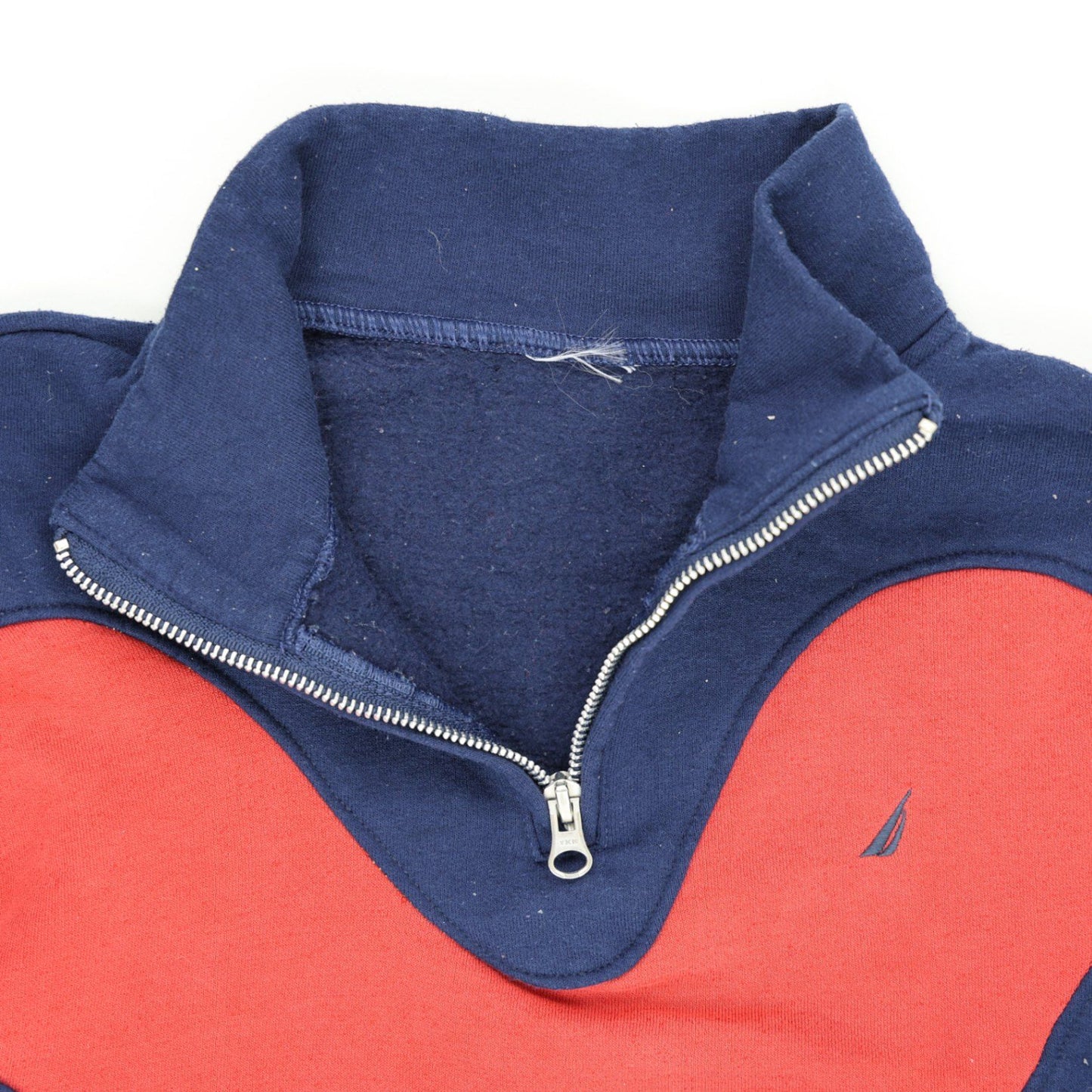 Nautica Vintage Navy Red Quarter Zip Sweatshirt Large Cotton Blend High Neck