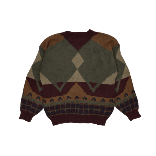 Woodland Vintage Knitted Golf Scene Jumper Green Multi Large Acrylic Wool Blend Crew Neck