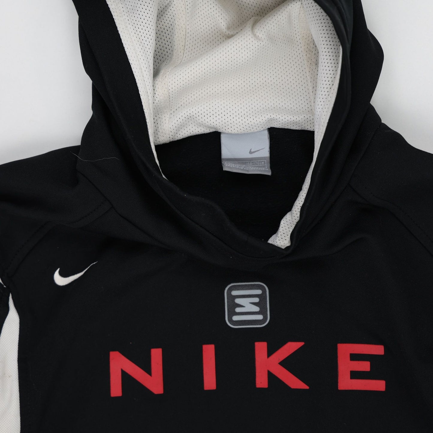 Nike Black Grey Pullover Hoodie Men's Medium Cotton Polyester Blend with Red Logo