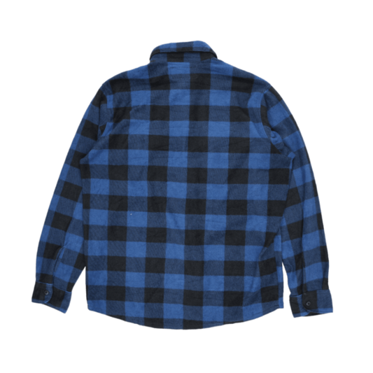 Wrangler Men's Blue Black Check Flannel Shirt Large Polycotton Long Sleeve