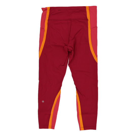 Lululemon Colour Block High Rise Leggings Burgundy Orange Pink Size 10 Polyester Blend