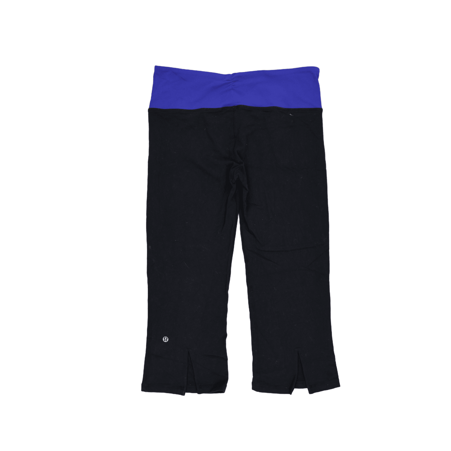 Lululemon Womens Black Cropped Yoga Pants Size 8 Stretch Cotton Blend Blue Waistband
