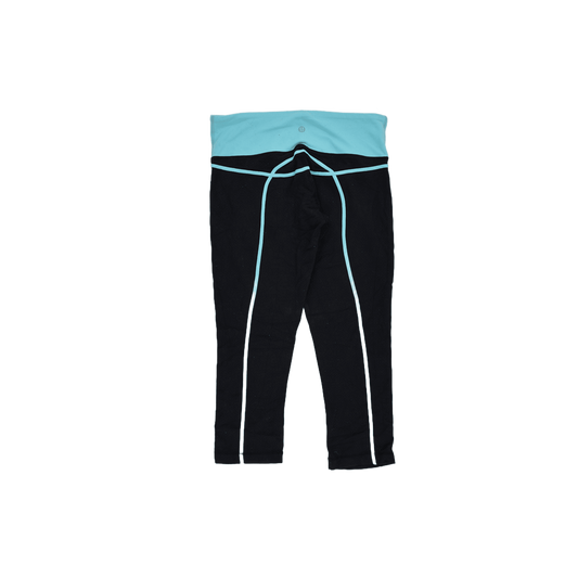 Lululemon Athletica Black Aqua Foldover Waist Cropped Leggings Size 10 Stretch Cotton Blend