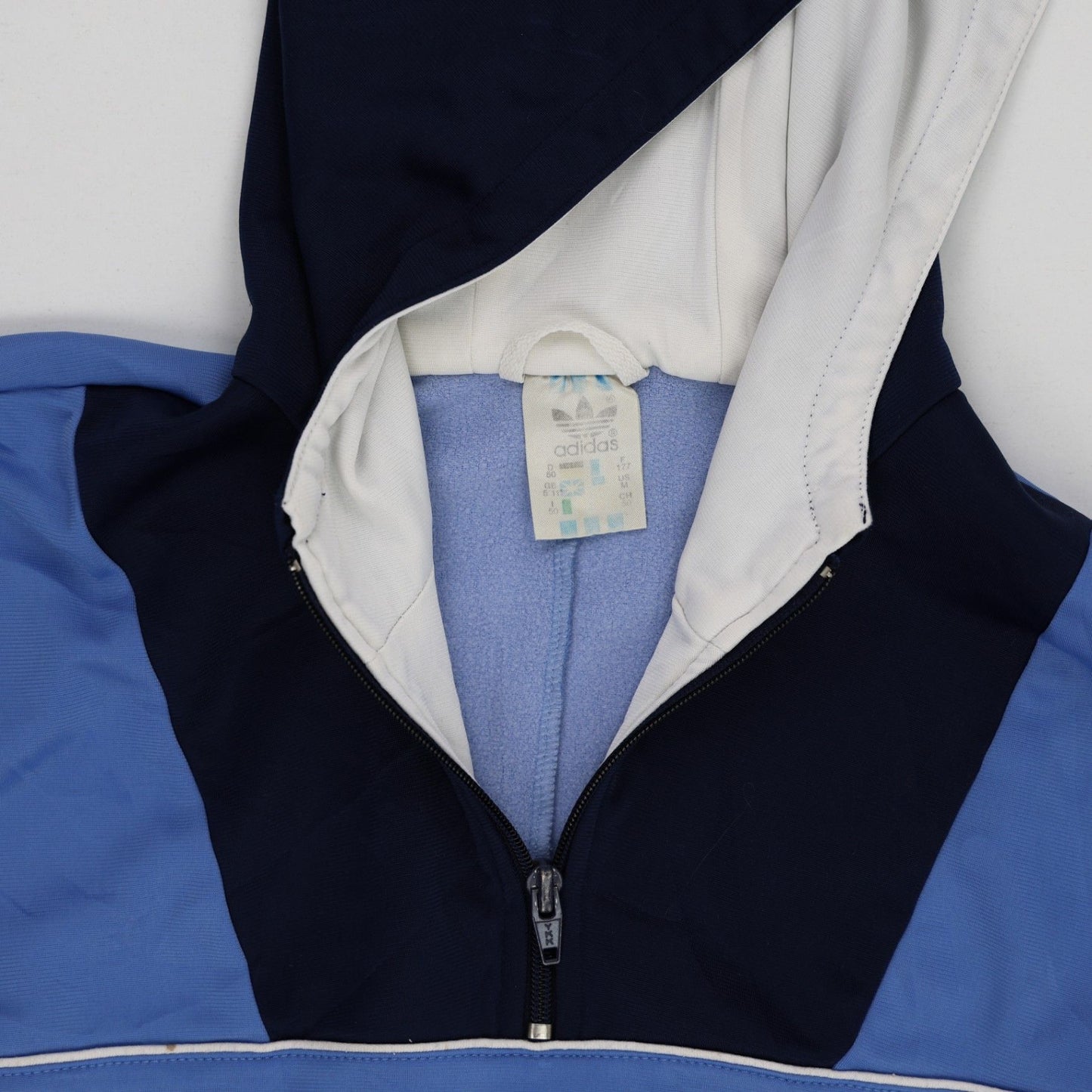 adidas Vintage Half Zip Hooded Sweatshirt Navy Blue Light Blue Large Polyester Blend