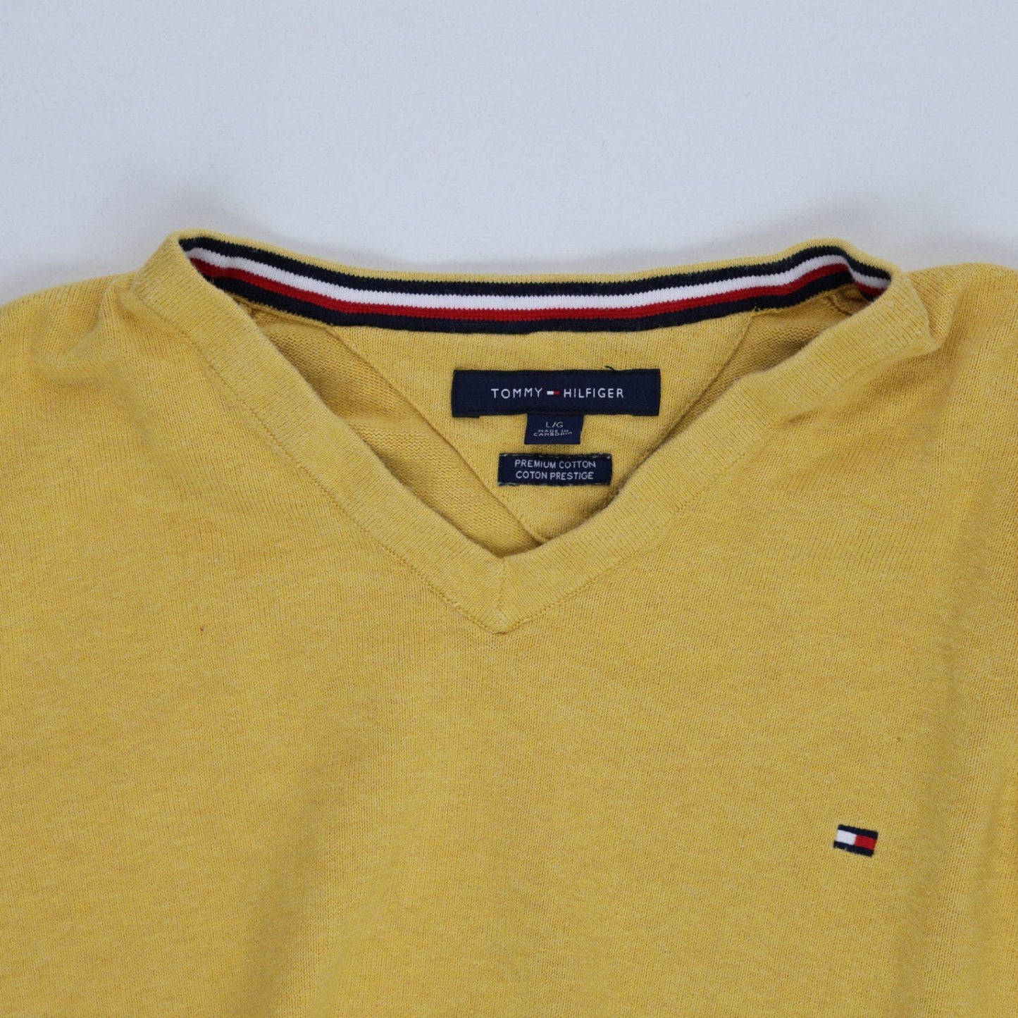 Tommy Hilfiger Mustard Yellow Cotton V Neck Jumper Large