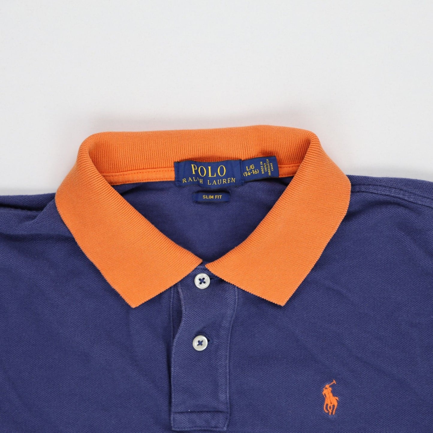 Ralph Lauren Polo Shirt Navy Blue L G 14 16 Cotton Collared Mens