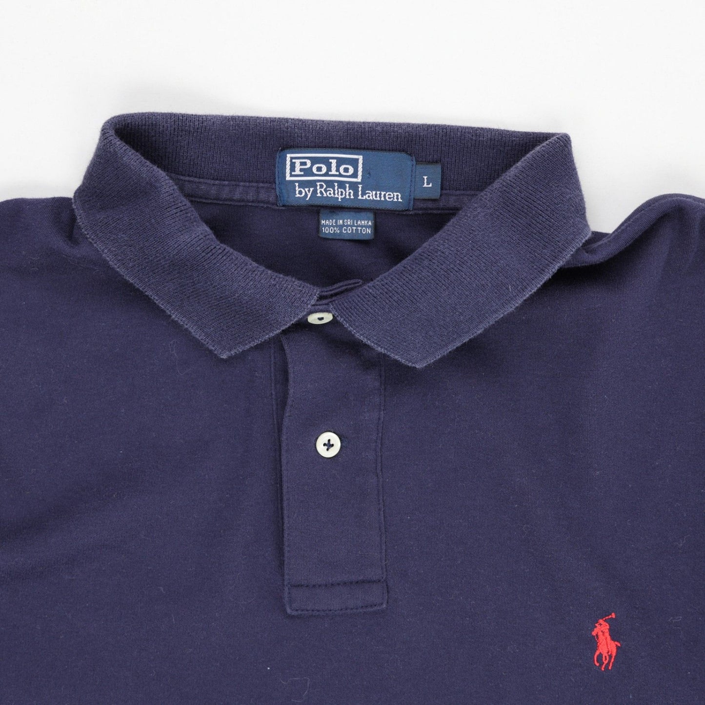 Ralph Lauren Long Sleeve Polo Shirt Navy Blue Large 100% Cotton
