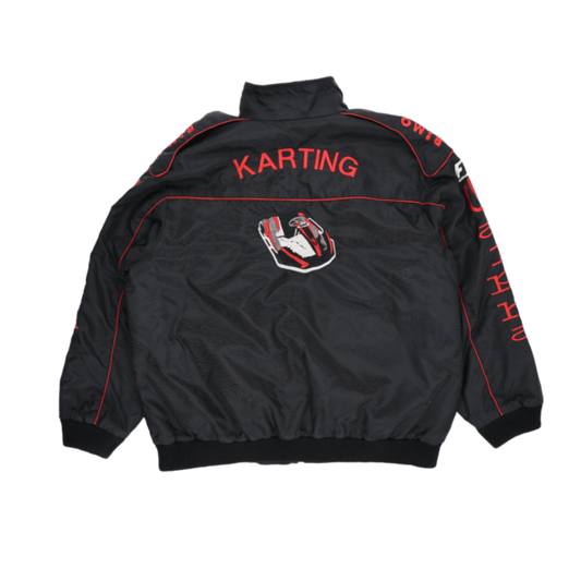 Alpha Karting Racing Bomber Jacket Black Red Large Polyester Vintage Stand Collar