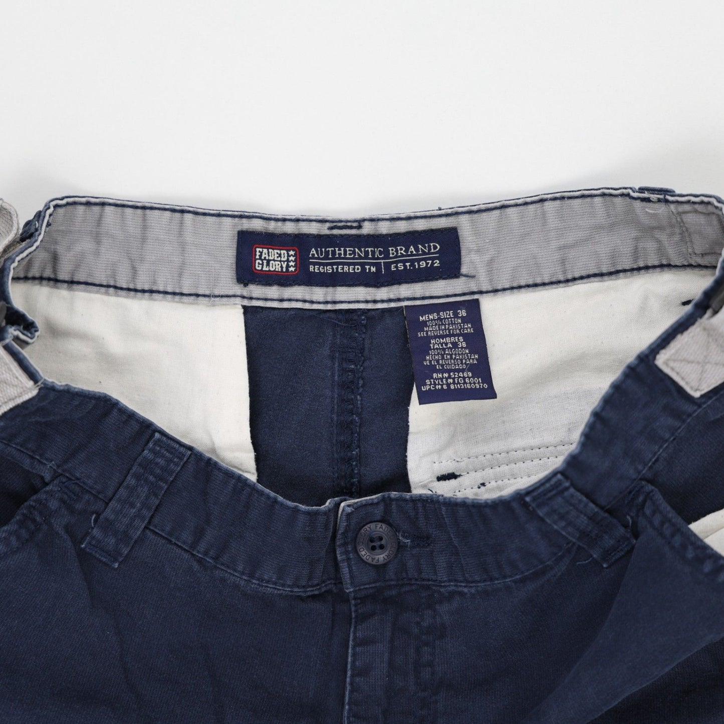 Faded Glory Navy Blue Cargo Shorts for Men Size 36 Cotton 11 Inch Inseam