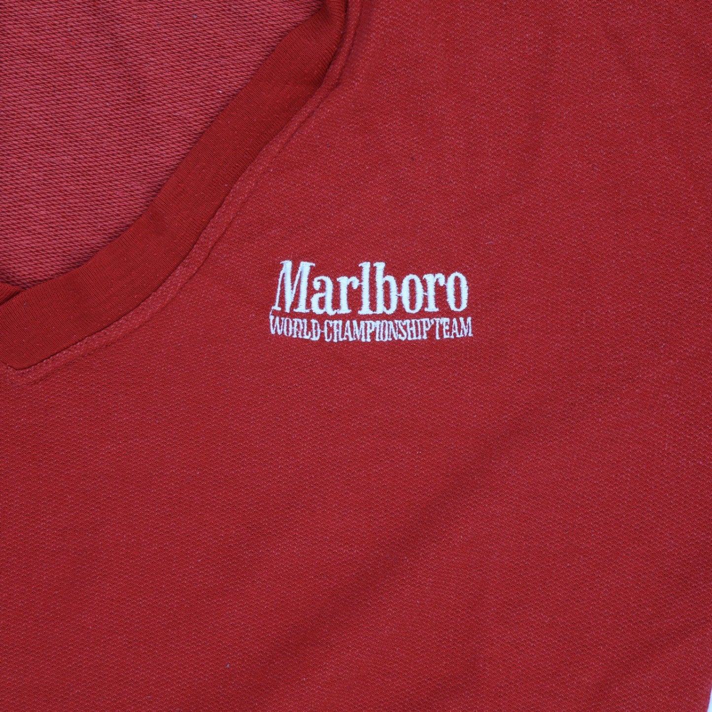 Marlboro Vintage Red V-Neck Sweatshirt Men's Large Cotton Blend