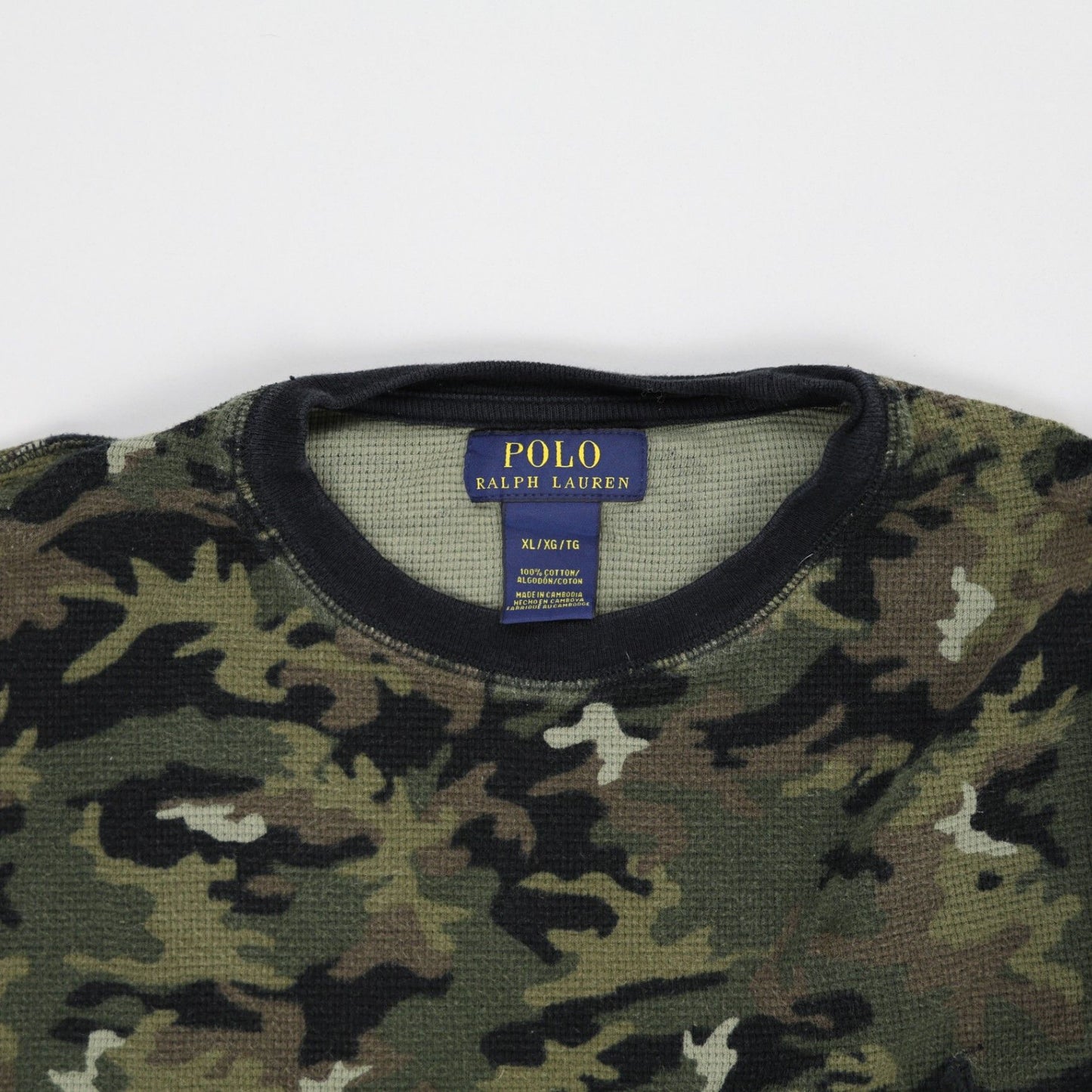 Polo Ralph Lauren Army Green Black Camouflage Crew Neck Long Sleeve Sweatshirt XL 100 Percent Cotton