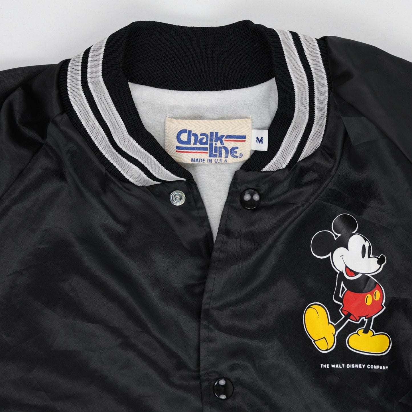 Chalk Line Vintage Disney Mickey Mouse Satin Varsity Bomber Jacket Black Medium