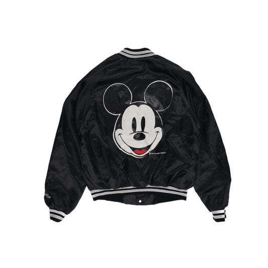 Chalk Line Vintage Disney Mickey Mouse Satin Varsity Bomber Jacket Black Medium