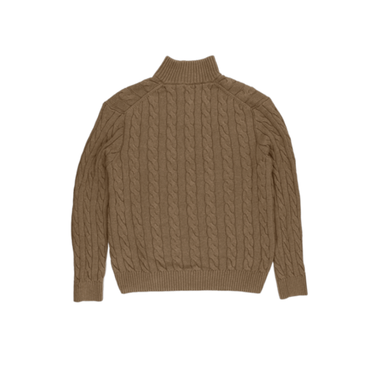 Polo Ralph Lauren XL Beige Cable Knit 1/4 Zip Mock Neck Jumper Cotton Wool Blend