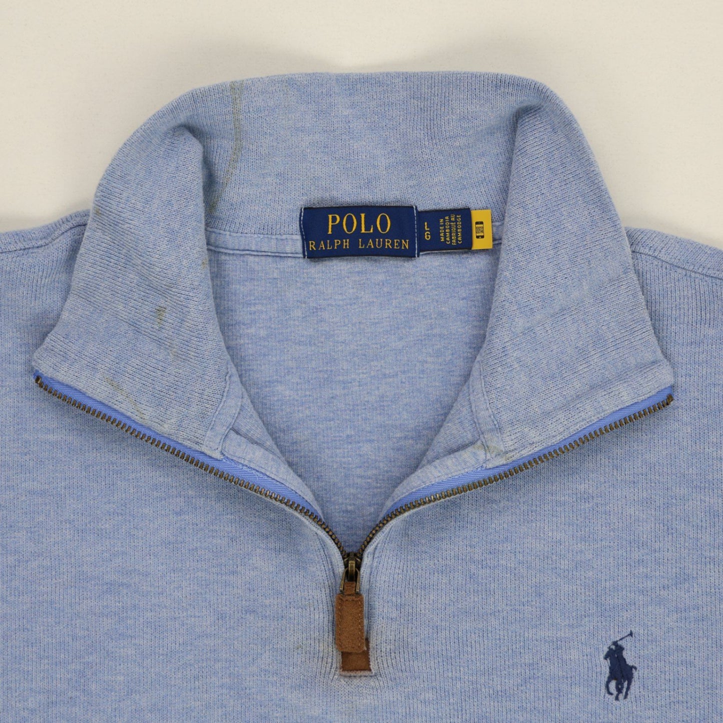 Polo Ralph Lauren Men's 1/4 Zip Sweatshirt Blue Large Cotton Blend