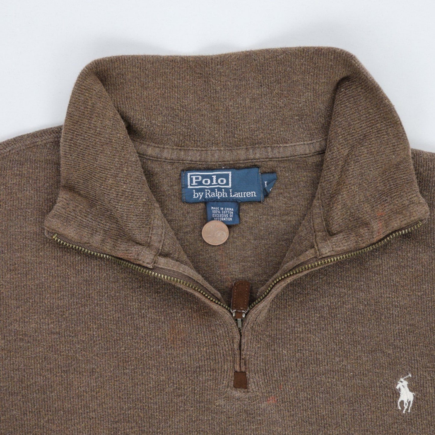 Ralph Lauren Brown Wool Blend Quarter Zip Sweatshirt Large Vintage High Neck