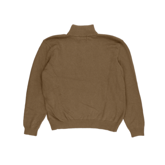 Ralph Lauren 1/4 Zip Jumper Camel Brown XL 100% Cotton Vintage High Neck