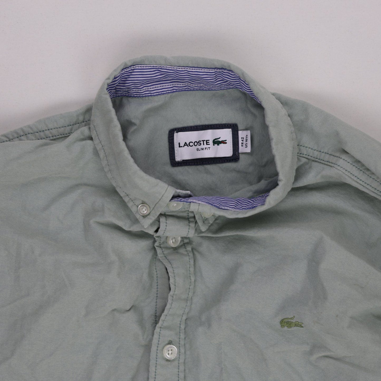 Lacoste Long Sleeve Button Down Shirt Green EU42 UK16 Large Cotton