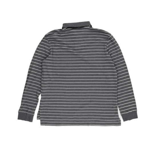 Ralph Lauren Men's XL Grey White Striped Long Sleeve Polo Shirt Cotton Collared