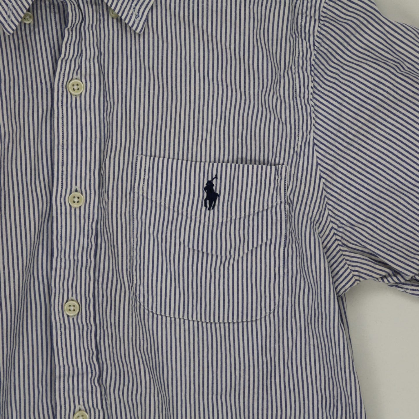 Ralph Lauren Men's Blue White Stripe Short Sleeve Cotton Shirt Size Small