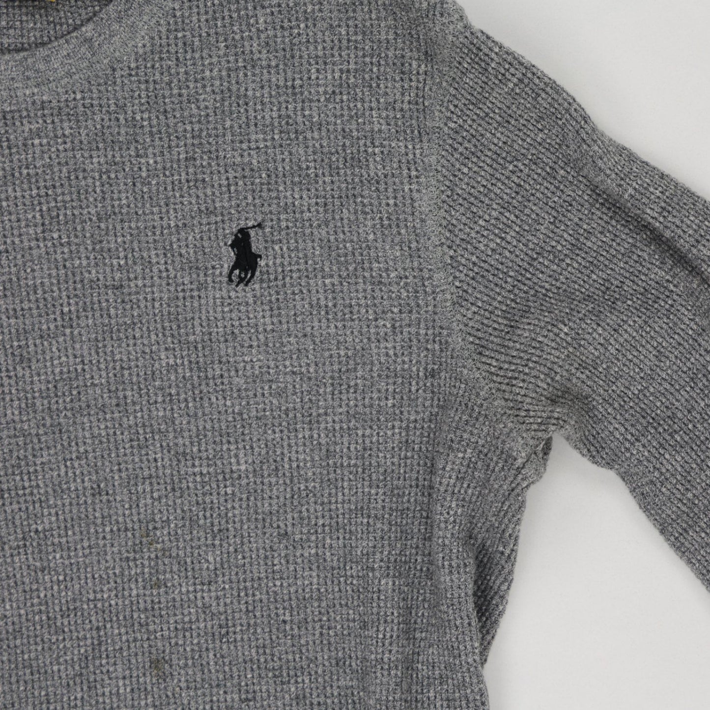Ralph Lauren Grey Waffle Knit Long Sleeve Top Large Cotton Crew Neck