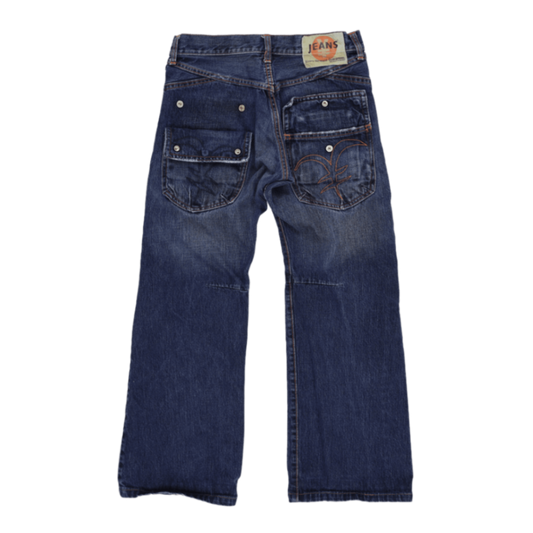 Michiko Koshino Vintage Wide Leg Denim Trousers Blue 32W Cotton Denim