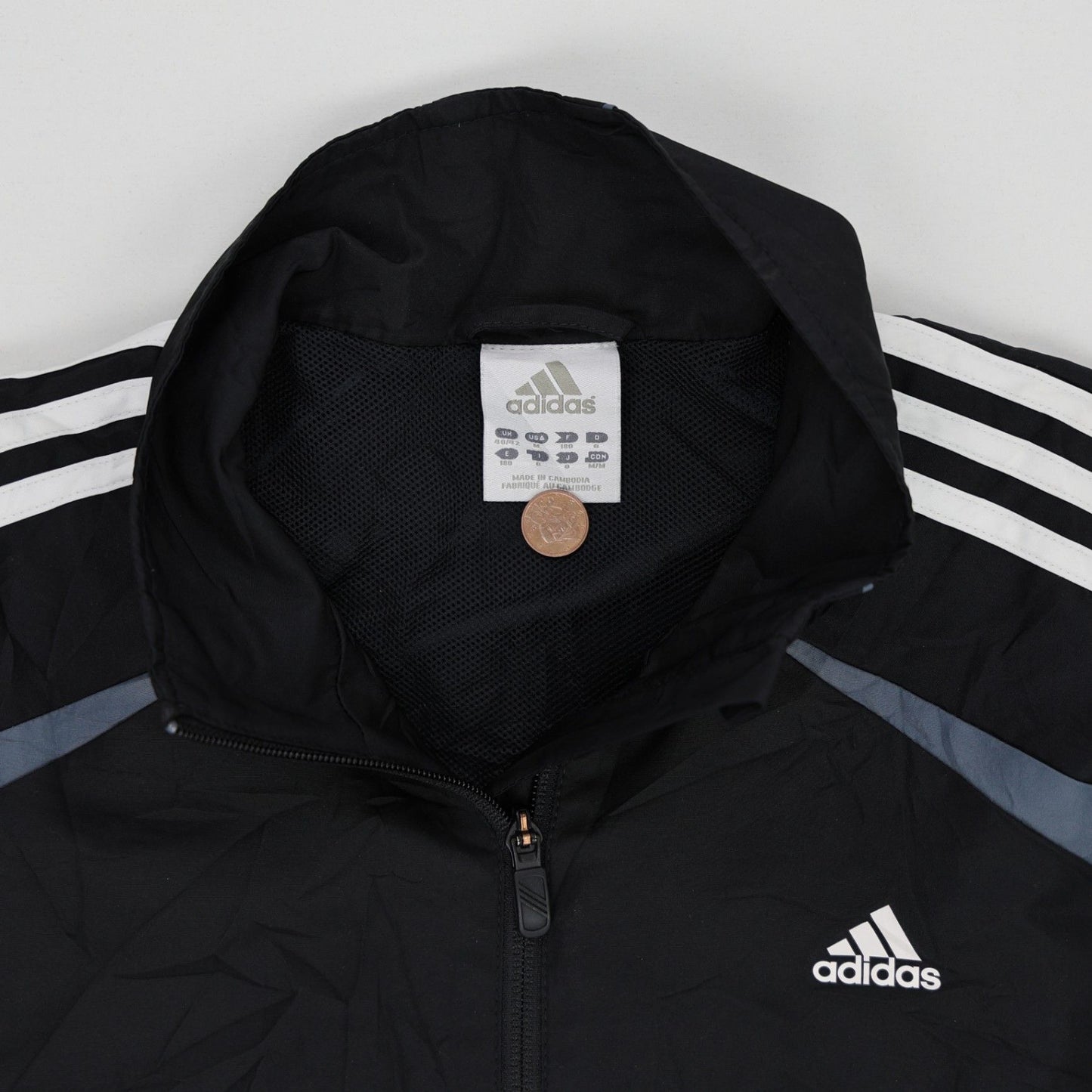 adidas Black Track Jacket Men's Size L Polyester Vintage Stand Collar