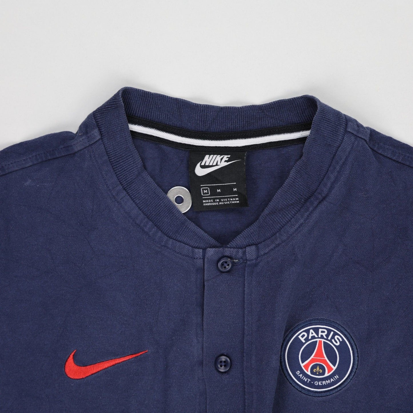 Nike Paris Saint-Germain Navy Blue Sports Polo Shirt Mens Size M Cotton Mandarin Collar