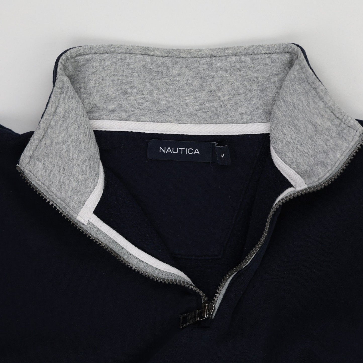 Nautica Navy Blue Quarter Zip Sweatshirt Men's Medium Cotton Blend Mock Neck Vintage