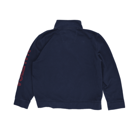 Nautica Navy Blue Quarter Zip Sweatshirt Men's Medium Cotton Blend Mock Neck Vintage